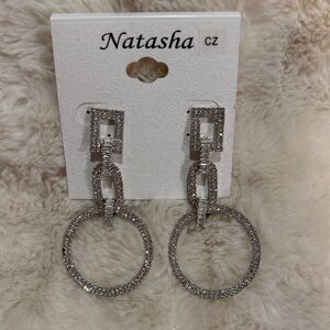 Natasha Couture Sparkling Silver Hoop Earrings